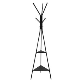 Coat Rack, Freestanding Coats Rack Stand with 2 Shelves & 6 Hooks, Free Standing Hall Coat Tree for Entryway, Bedroom, Living Room
