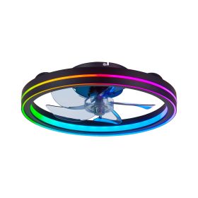 RGB Ceiling Fan with Lights, Low Profile Ceiling Fans with Lights and Remote, Flush Mount LED Fan Light