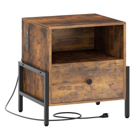 Nightstand with Charging Station and Drawer Sofa Side Table