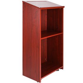 Podium Stand, 47 inch Hostess Stand with 4 Rolling Wheels, Wood Podium with Storage Shelves and Slant Desktop, Lecterns & Podiums for Home, Offic