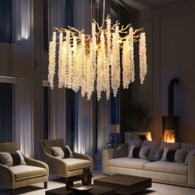 24-inch Modern Golden Pendant Light With Cascading Crystal Strands, Ideal For Living Room, Dining Room And Foyer, High-End Decorative Lighting Fi (Option: Gold)
